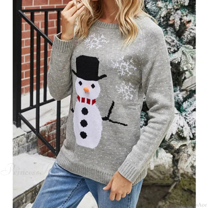 Funny Snowman Jacquard Christmas Knitted Autumn Winter Loose Christmas Sweater