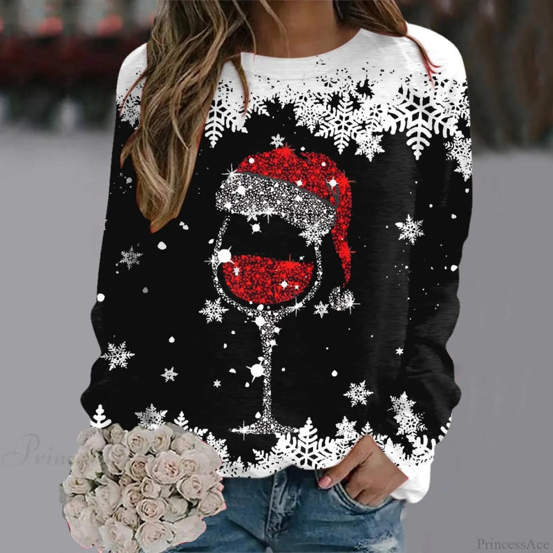 Reindeer Graphic Long Sleeve Sweatshirt New Year Christmas Sweater