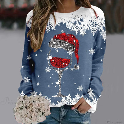 Reindeer Graphic Long Sleeve Sweatshirt New Year Christmas Sweater