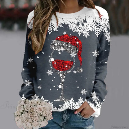 Reindeer Graphic Long Sleeve Sweatshirt New Year Christmas Sweater