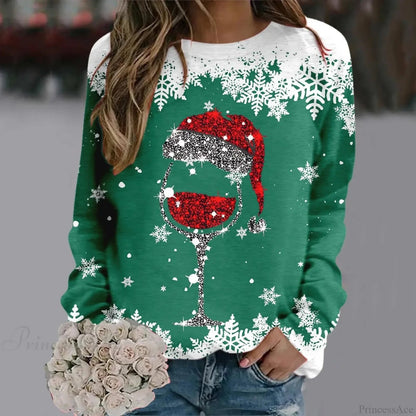 Reindeer Graphic Long Sleeve Sweatshirt New Year Christmas Sweater
