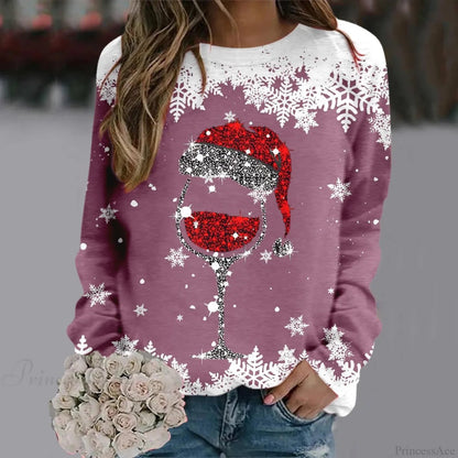 Reindeer Graphic Long Sleeve Sweatshirt New Year Christmas Sweater