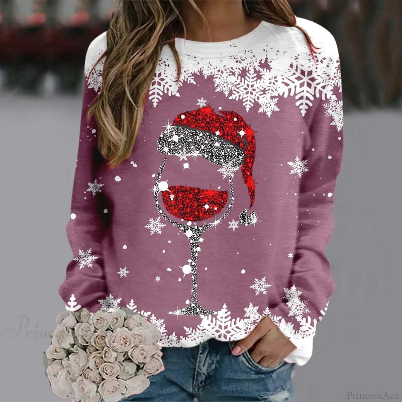 Reindeer Graphic Long Sleeve Sweatshirt New Year Christmas Sweater