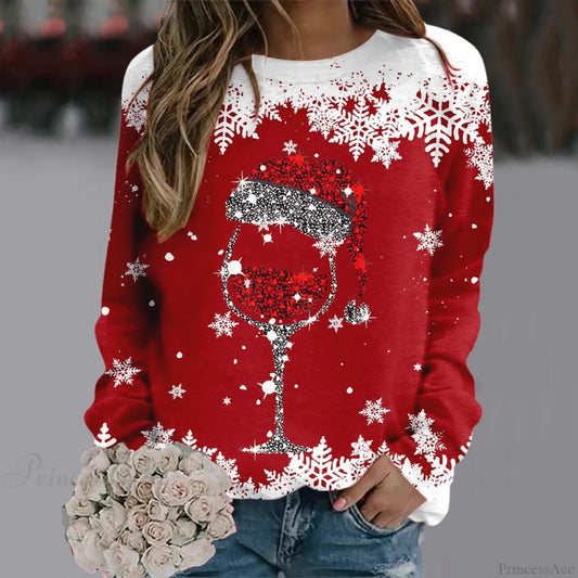 Reindeer Graphic Long Sleeve Sweatshirt New Year Christmas Sweater