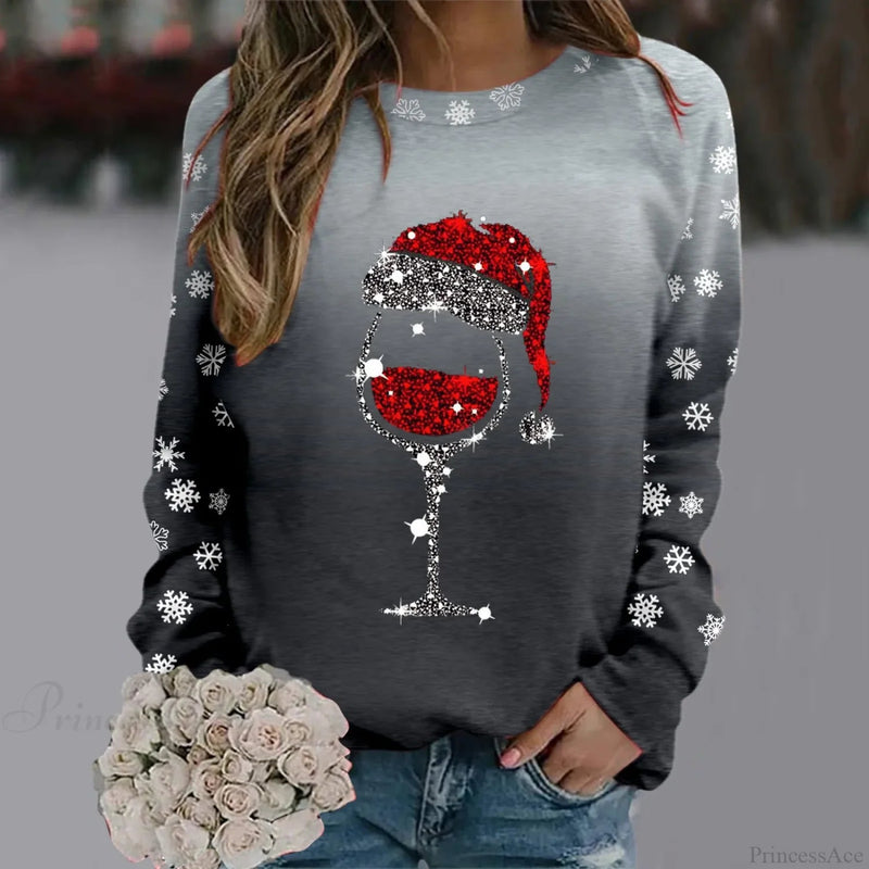 Reindeer Graphic Long Sleeve Sweatshirt New Year Christmas Sweater