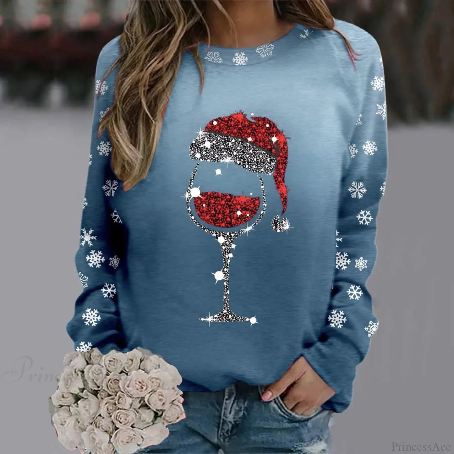 Reindeer Graphic Long Sleeve Sweatshirt New Year Christmas Sweater