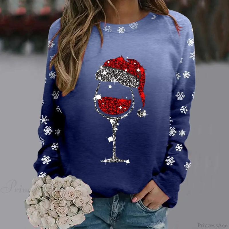 Reindeer Graphic Long Sleeve Sweatshirt New Year Christmas Sweater
