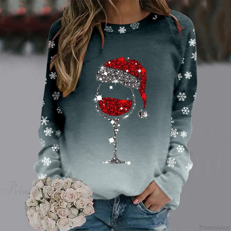 Reindeer Graphic Long Sleeve Sweatshirt New Year Christmas Sweater