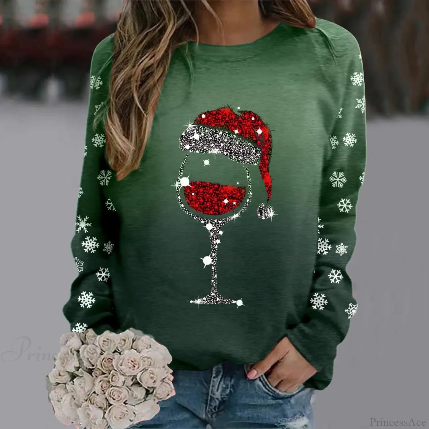 Reindeer Graphic Long Sleeve Sweatshirt New Year Christmas Sweater