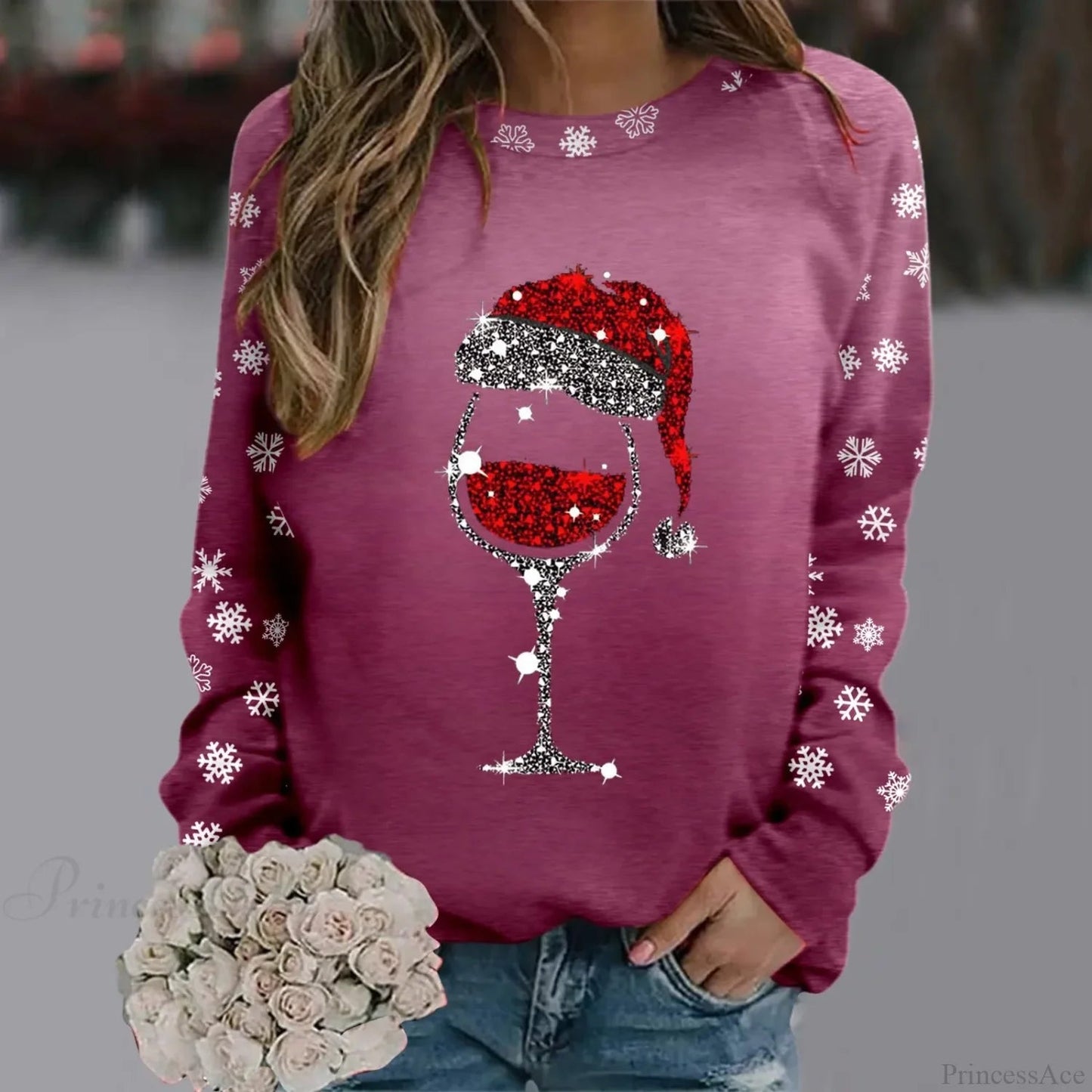 Reindeer Graphic Long Sleeve Sweatshirt New Year Christmas Sweater
