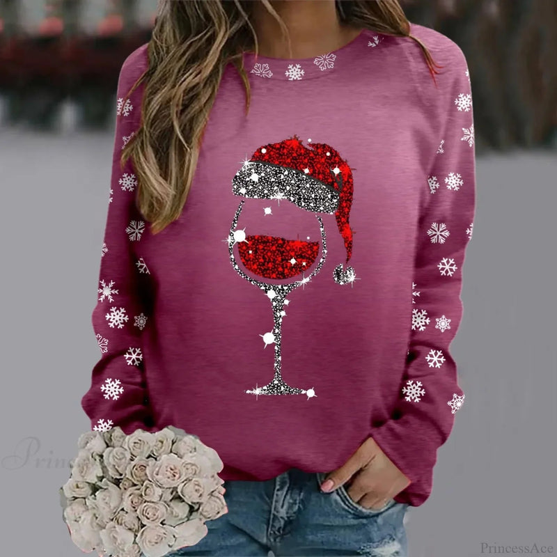 Reindeer Graphic Long Sleeve Sweatshirt New Year Christmas Sweater