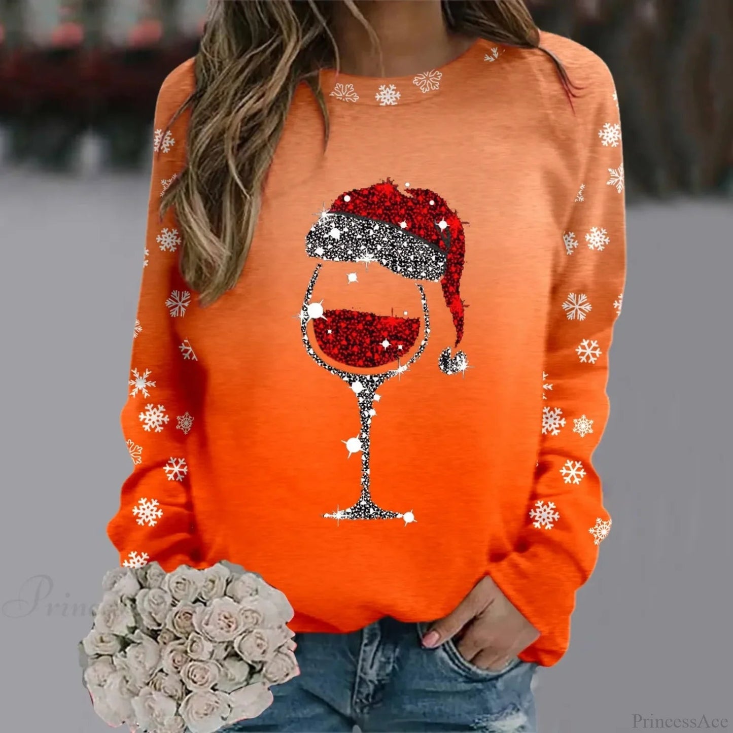 Reindeer Graphic Long Sleeve Sweatshirt New Year Christmas Sweater
