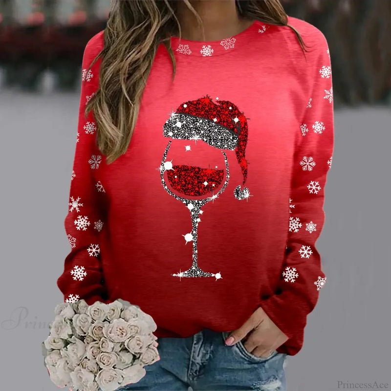 Reindeer Graphic Long Sleeve Sweatshirt New Year Christmas Sweater
