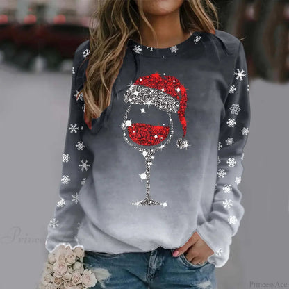 Reindeer Graphic Long Sleeve Sweatshirt New Year Christmas Sweater
