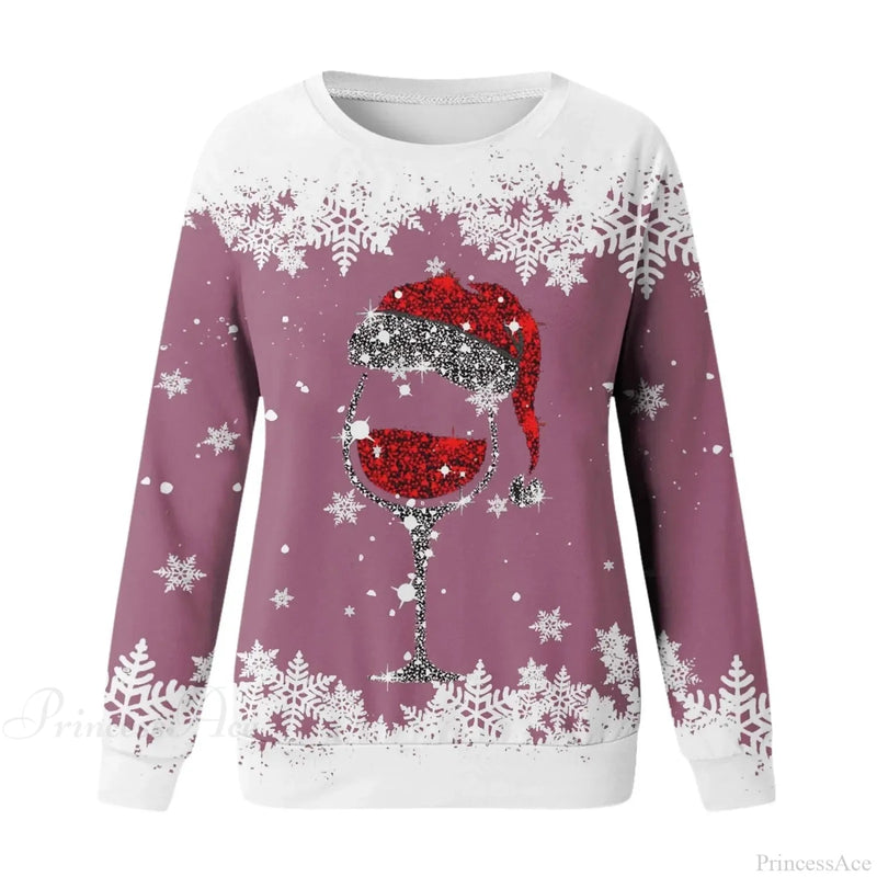 Reindeer Graphic Long Sleeve Sweatshirt New Year Christmas Sweater