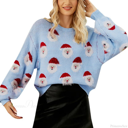 Santa Head Pattern Winter Fleece Crewneck Christmas Sweater