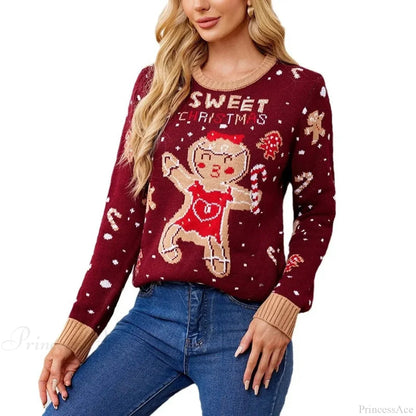 Sweet Gingerbread Man Pattern Loose Fitting Christmas Sweater
