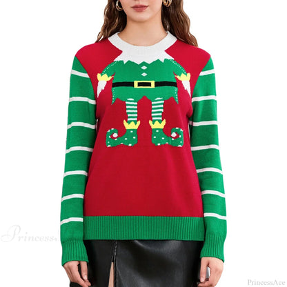 Elf Legs Print Crew Neck Warm Fall Winter Christmas Sweater