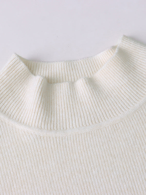Grey High-neck Buttoned Decor Long Sleeve Knit Sweater An1050