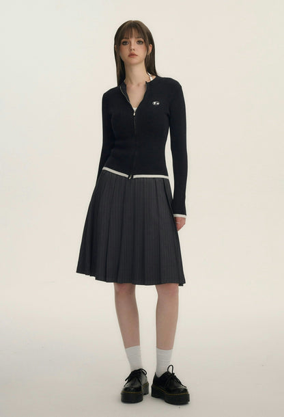 Grey Pinstripe Pleated Skirt