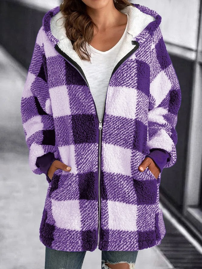 Oversized Hoodie Plaid Loose Overcoat