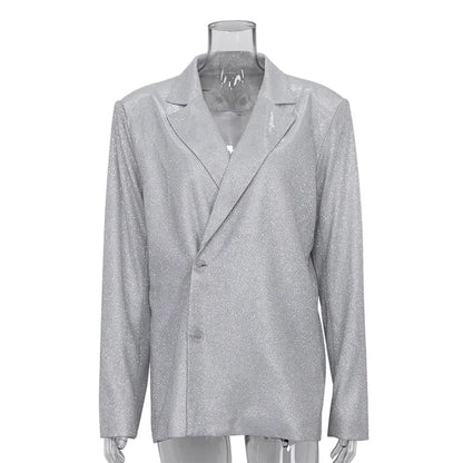 Sparkly Blazers for Oversized Loose Sliver Black Gliiter Jackets Blazer Set Pink Coat Party Outfits