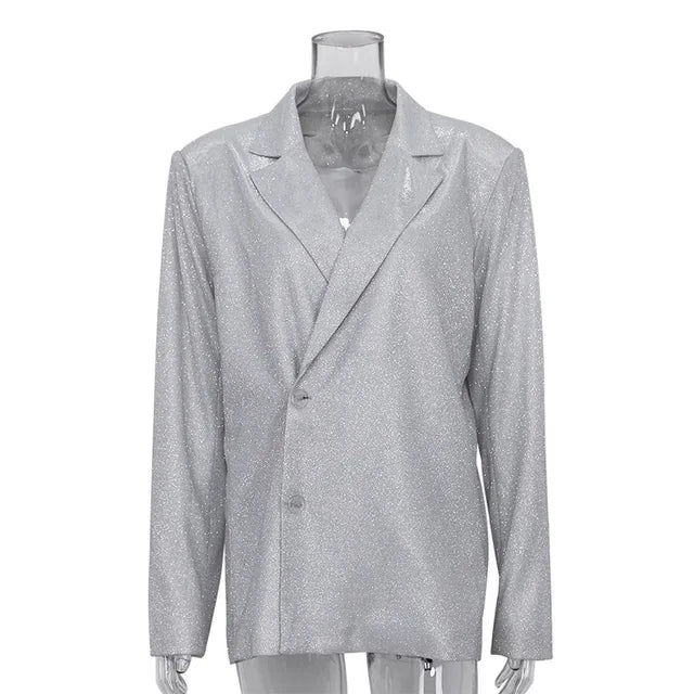 Sparkly Blazers for Oversized Loose Sliver Black Gliiter Jackets Blazer Set Pink Coat Party Outfits