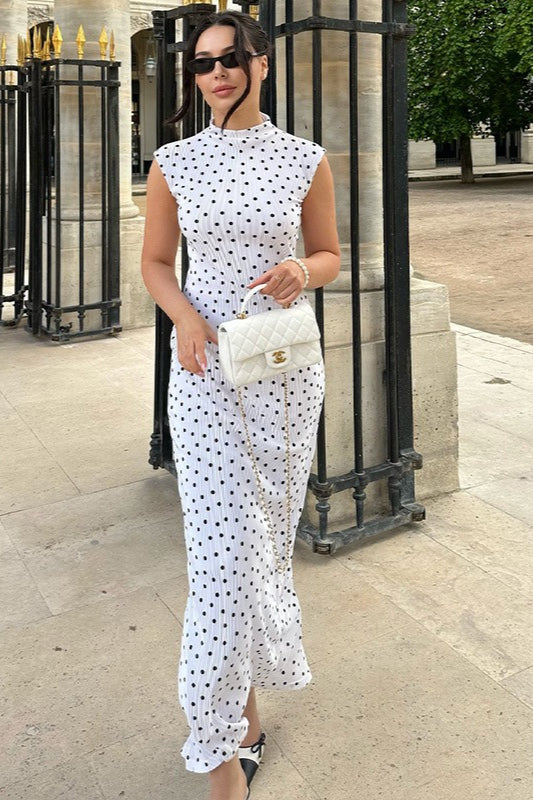 Polka Dot Round Neck Maxi Dress