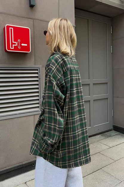 American Plaid Double-pocket Mid-length Blouse