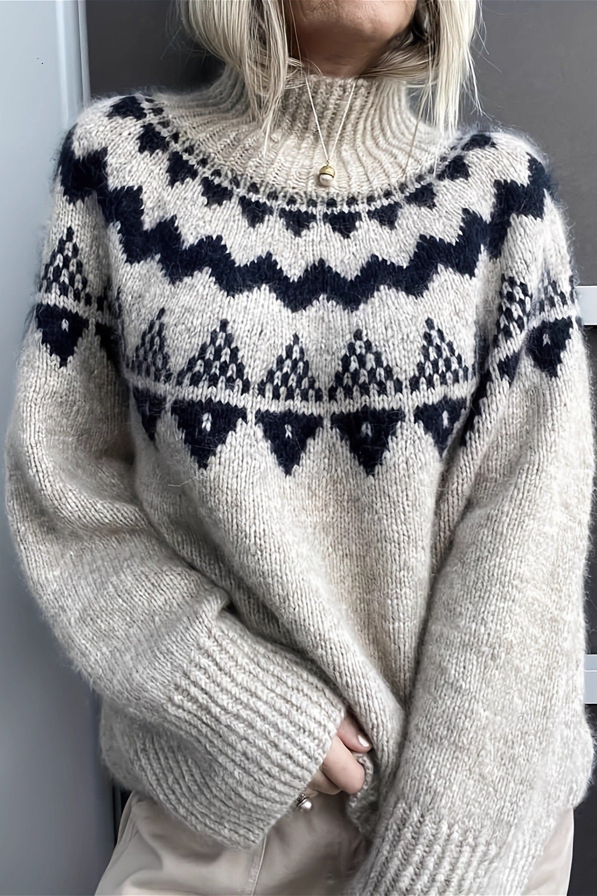 Loose Fit Jacquard Knit Sweater