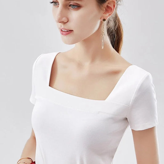 Spring Summer Style Cotton Blouses Shirts Lady Short Sleeve Square Collar Loose Blouses ’s Tops Df3492