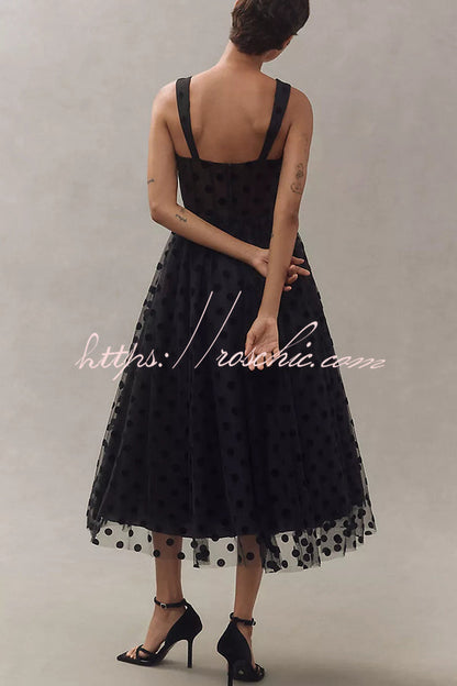 Perfect Guest Tulle Polka Dot Sweetheart Bustier A-line Midi Dress