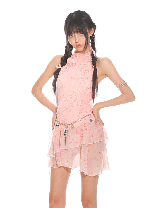 Pink Halter Neck Mini Dress
