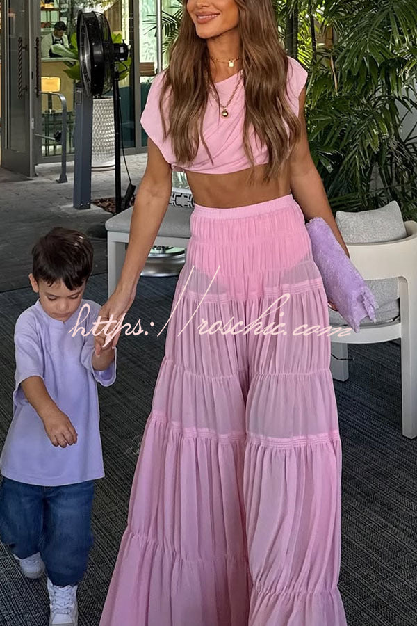 Chiffon Elastic Waist Layered A-line Maxi Skirt