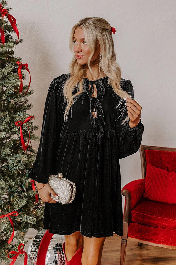Velvet Loose Cutout Tie Waist Mini Dresses