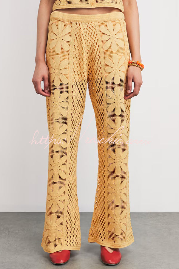 Embroidered Hollow Elastic Waist Wide-leg Pants