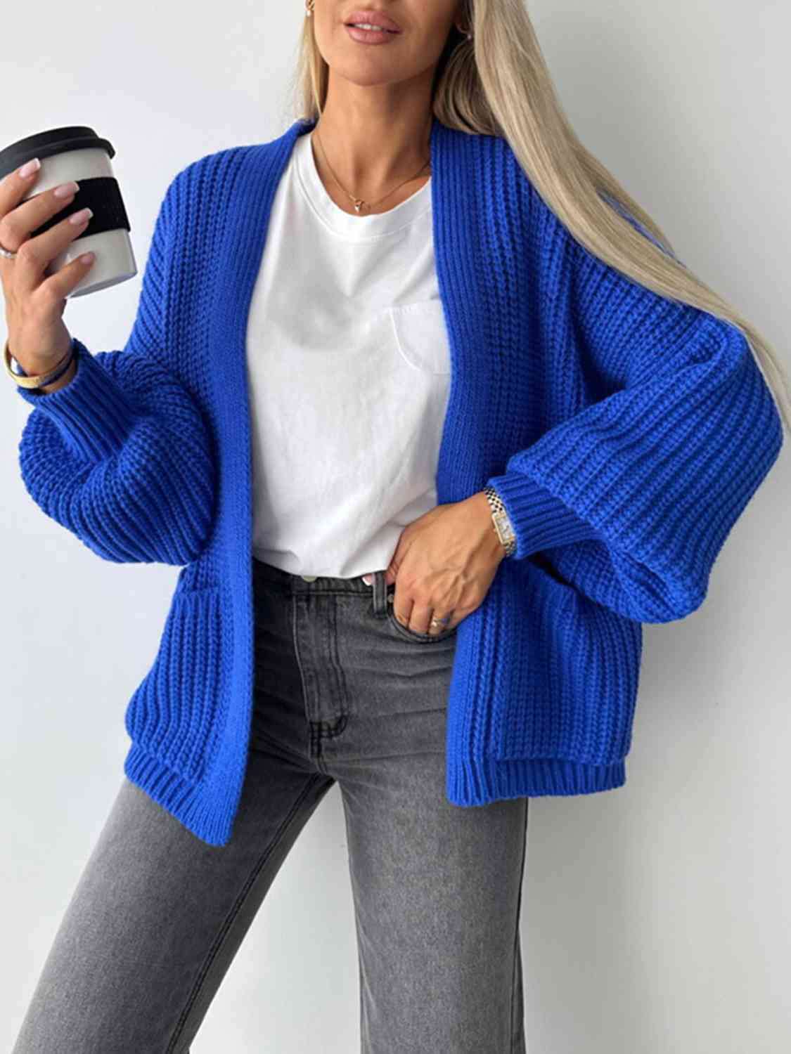 Color V-neck Long-sleeved Knitted Cardigan