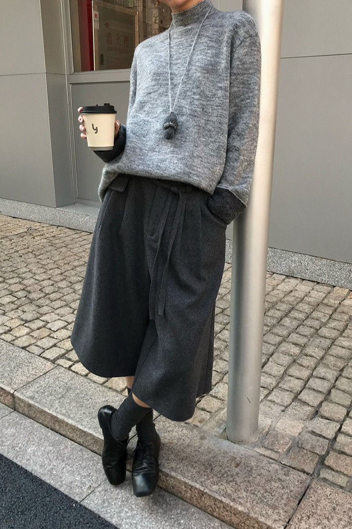 Color-block Mock Neck Loose Lazy-style Knit Sweater