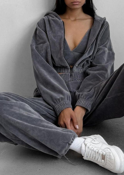 Relaxed Radiance - Zip-up Hoodie Two-piece Set