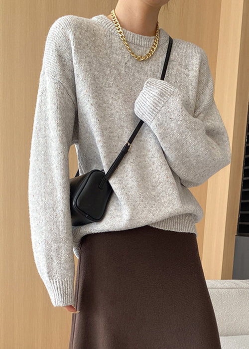 Light Grey Cozy Knit Sweaters O Neck Long Sleeve Af1055