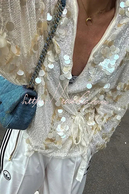 Sequined Long-sleeved Tie Loose Coat