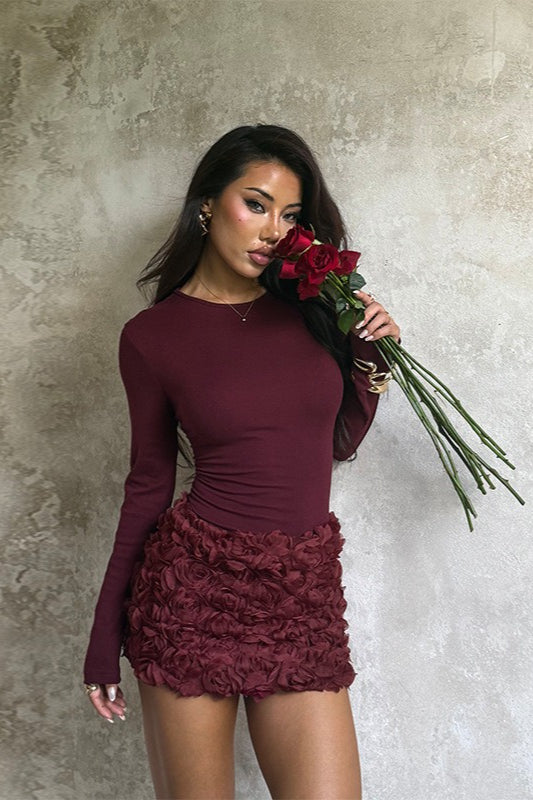 3d Panel Long Sleeve Bodycon Mini Dress