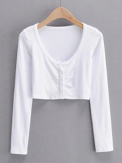Slim V-neck Long Sleeve Bottomed Tops and Blouses High Street Color Open Navel Cardigan
