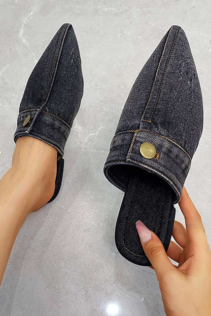 Flat Pointed Toe Denim Slippers