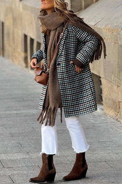 Plaid Loose One-button Autumn and Winter Lapel Coat