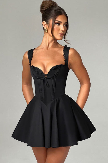 Lace Spliced Backless Mini Dress