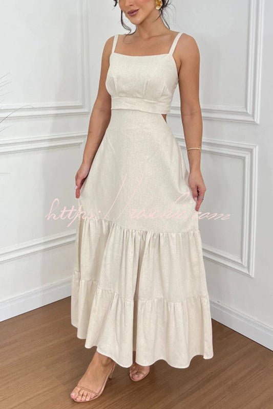 Color Sleeveless Pleated Back Waist-baring Maxi Dress