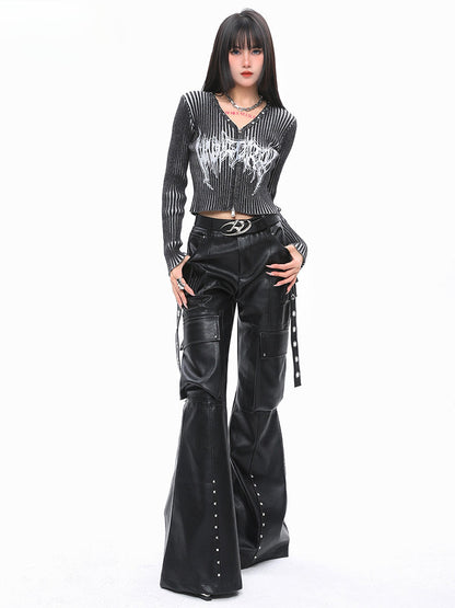 Lautaro Soft Black Baggy Pu Leather Cargo Pants for