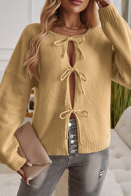 Color Loose Lace-up Knitted Sweater