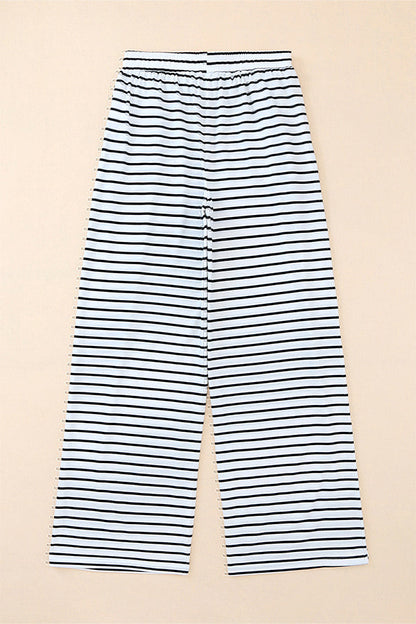 Striped Drawstring Wide Leg Pants With Pockets